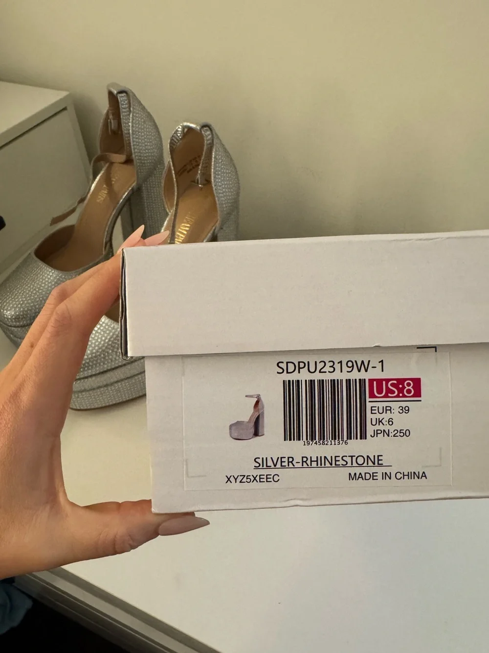 Dream Pairs Silver Crystal Platform Heels with Ankle Strap - Size 8